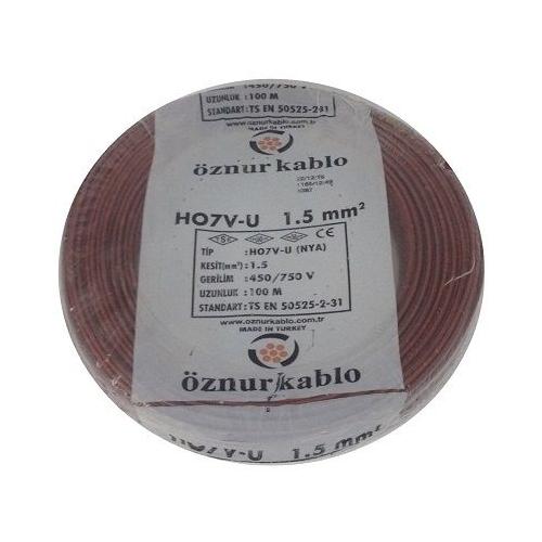 1,5 mm Kahve NYA Kablo (H07V-U) PVC İzoleli Tek damarlı Tek Telli  450/750 V