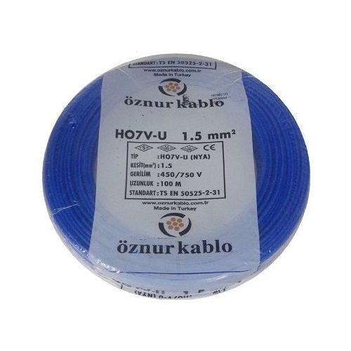 1,5 mm Mavi NYA Kablo (H07V-U) PVC İzoleli Tek damarlı Tek Telli  450/750 V