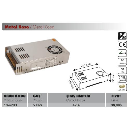 Adaptör Metal Kasa 500W 42A 