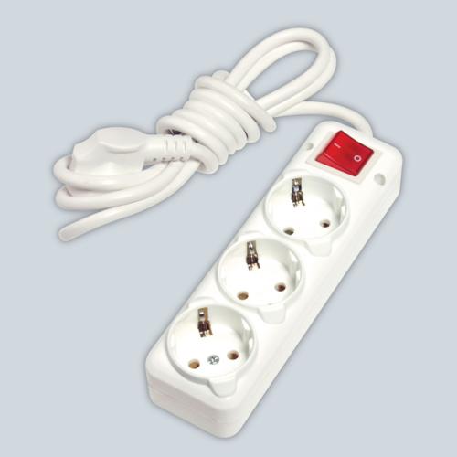 3 lü Topraklı Anahtarlı Priz 2mt. Grup Prizler (Beyaz)