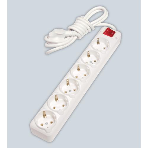 6 lı Topraklı Anahtarlı Priz 2mt. Grup Prizler (Beyaz)