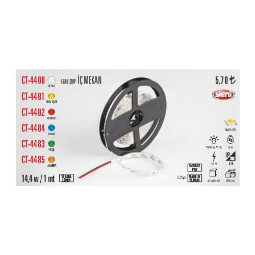 Şerit Led 5630 Chip İç Mekan 14,4W 5Mt  Beyaz