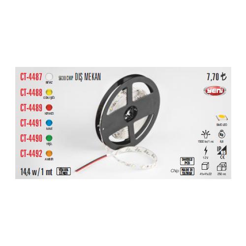 Şerit Led 5630 Chip Dış Mekan 14,4W 5Mt  (Günışığı)