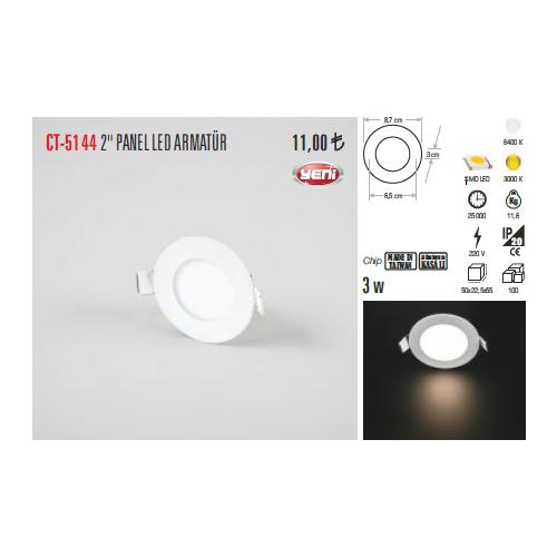 Led Panel Armatürü 3watt Saç Kasa 6500K (Yuvarlak)(Beyaz Işık)