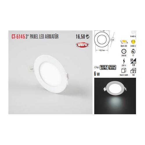 Led Panel Armatürü Saç Kasa 6 Watt 6400K (Yuvarlak)(Beyaz Işık)