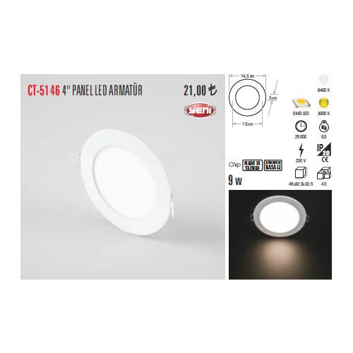 Led Panel Armatürü Saç Kasa 9 Watt 6400K (Yuvarlak)(Beyaz Işık)