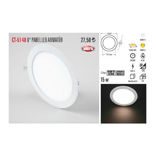 Led Panel Armatürü Saç Kasa 15 Watt 6400K (Yuvarlak)(Beyaz Işık)