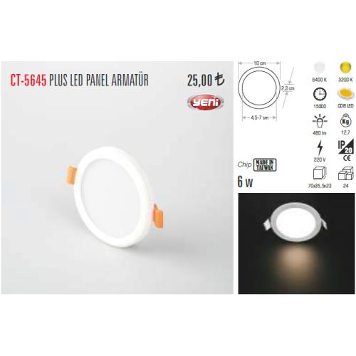 Plus Led Panel Armatür 6W Beyaz Işık (Ayarlanabilir Delik Çapı)