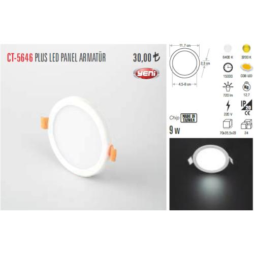 Plus Led Panel Armatür 9W Günışığı (Ayarlanabilir Delik Çapı)