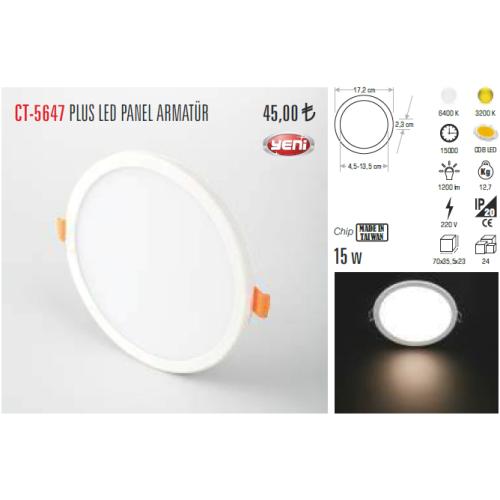 Plus Led Panel Armatür 15W Günışığı (Ayarlanabilir Delik Çapı)