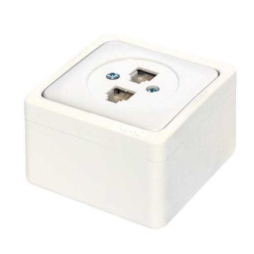 Sıva Üstü İkili Numeris Telefon Priz Murat (Beyaz) (Cat3+Cat3)