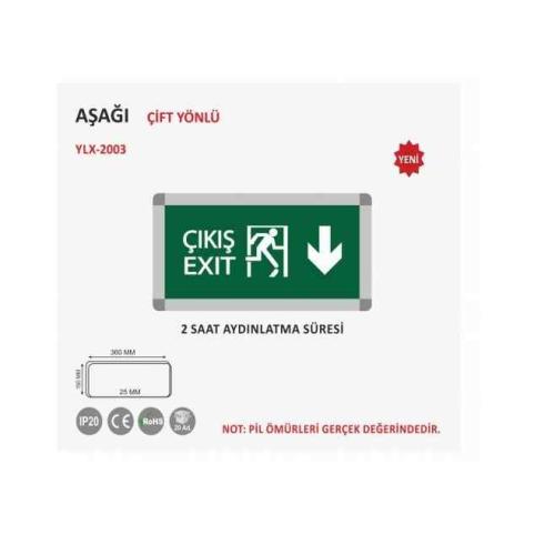 Aşağı Çift Yönlü Ledli Çıkış Armatürü-2Saat Exit Aydınlatma