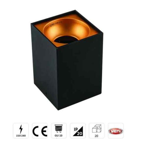 Bergama Sıva Üstü Dekoratif Armatür Siyah-Gold Kasa