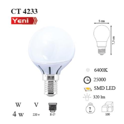 4W Led Ampul (E-14) (Beyaz Işık)
