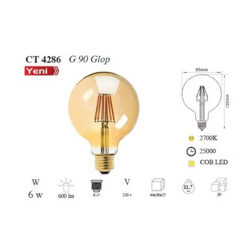6W G95 Ledli Flament Glop Ampul