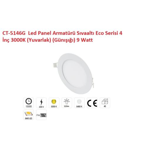 Led Panel Armatürü Saç Kasa 9 Watt 3200K (Yuvarlak)(Günışığı)