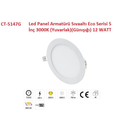 Led Panel Armatürü Saç Kasa 12 Watt 3000K (Yuvarlak)(Günışığı)