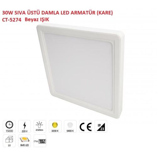 30W Led Armatür (Kare)(Beyaz Işık)