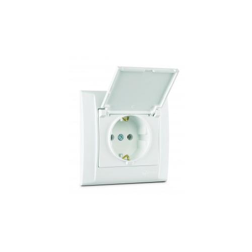 Kapaklı Topraklı Priz  Defne Çerçevesiz Beyaz