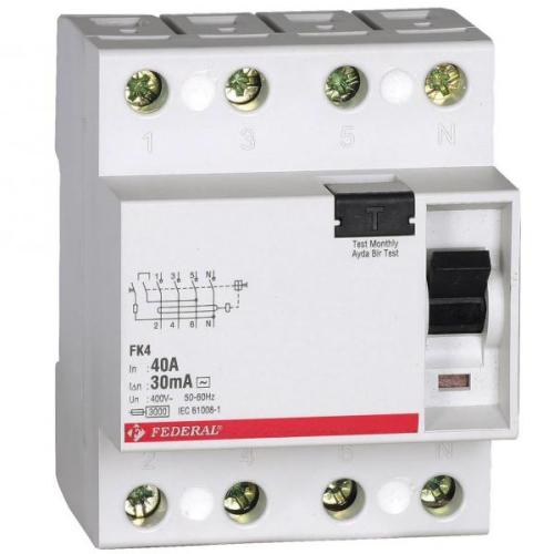 Kaçak Akım Koruma Şalteri  4x40A 300mA (Yangın Koruma) FK4E Serisi
