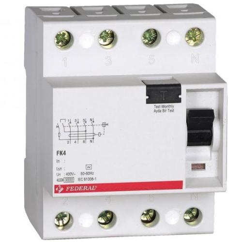 Kaçak Akım Koruma Şalteri  4x63A 300mA (Yangın Koruma) FK4E Serisi