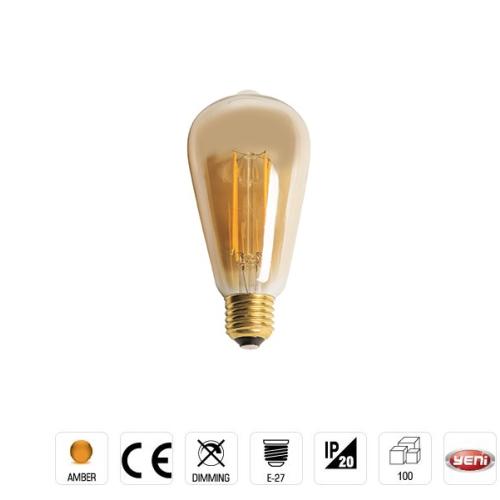 Rustik Led Ampul Uzun Flamentli Amber 2700k