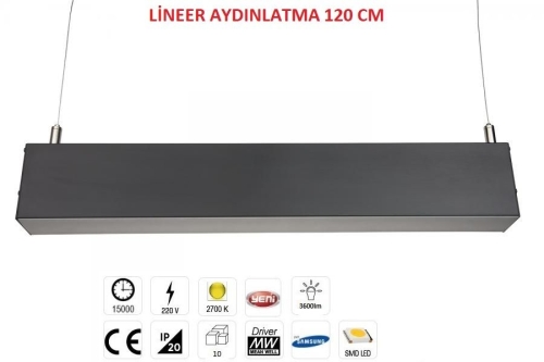 5x8 cm Profil Lineer Aydınlatma Kasası Siyah 120cm Amber 2700K