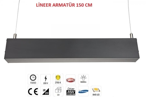 5x8 cm Profil Lineer Aydınlatma Kasası Siyah 150cm Amber 2700K